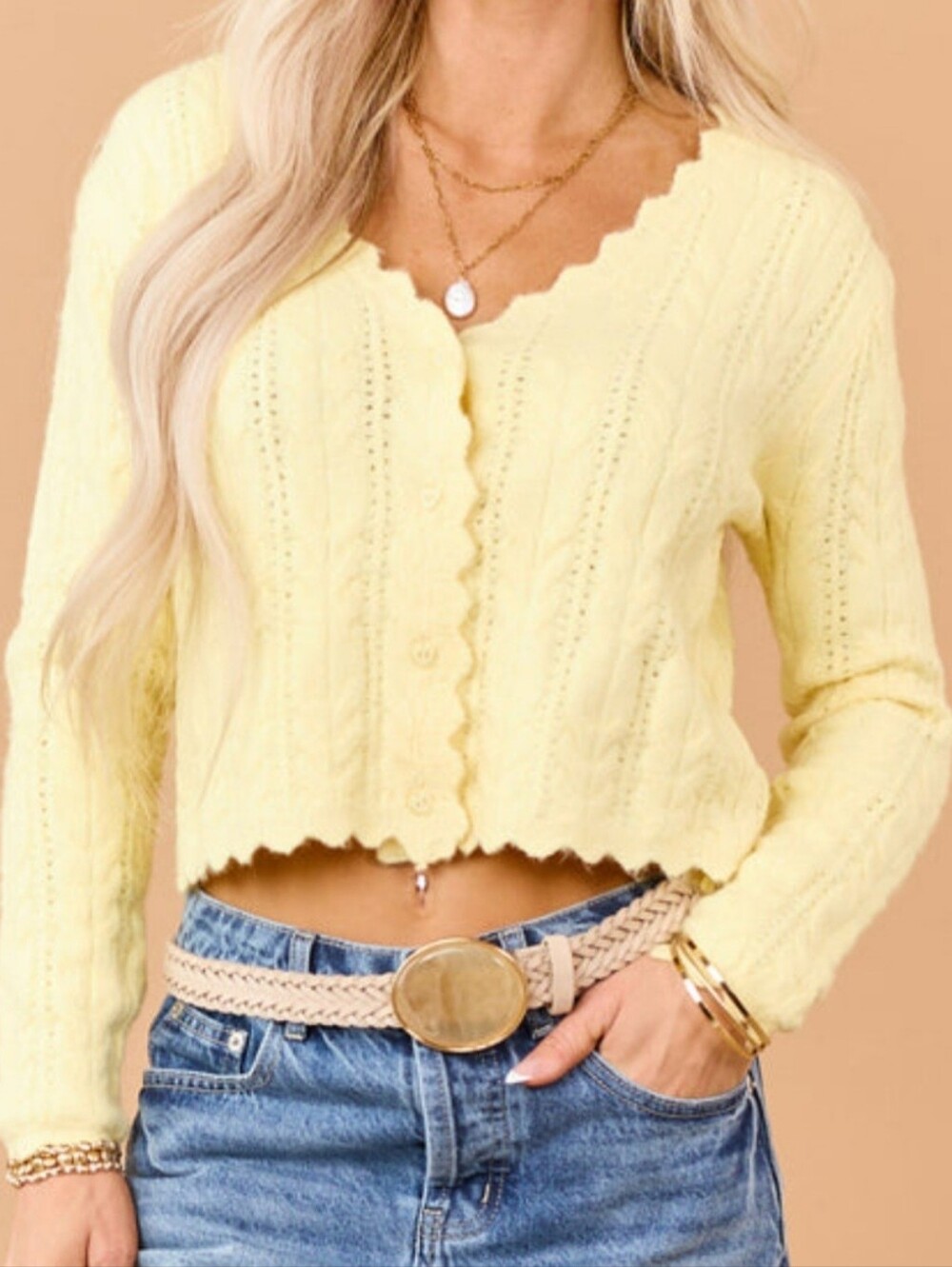 Camellia Scallop-Edge Knit Cardigan Sweater **NWT**